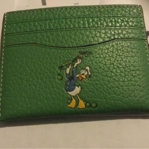 Disney X Coach Card Case With Donald Duck in green new with tags Authentic
